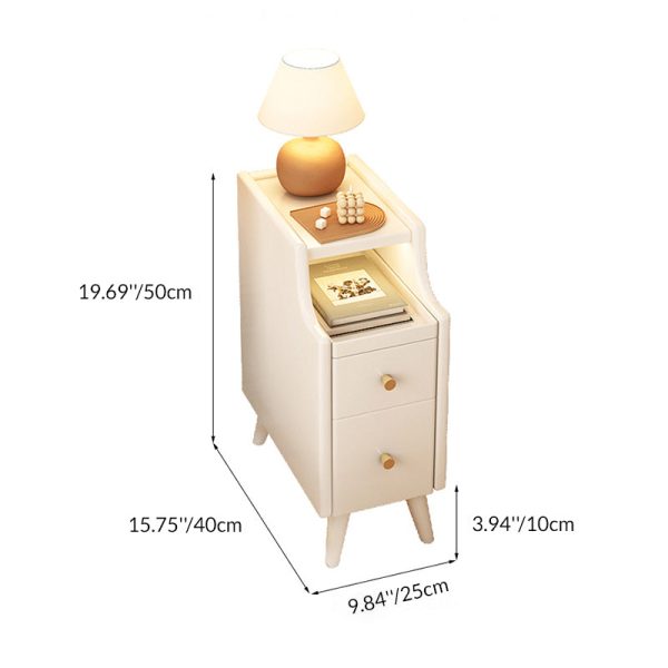 Contemporary Nordic Rubber Wood Hardware Rectangular Narrow Nightstand With 2-Drawer And 1-Cabinet For Bedside Storage - Image 7