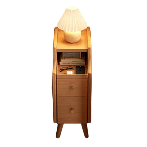 Contemporary Nordic Rubber Wood Hardware Rectangular Narrow Nightstand With 2-Drawer And 1-Cabinet For Bedside Storage - Image 19