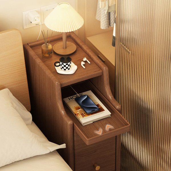 Contemporary Nordic Rubber Wood Hardware Rectangular Narrow Nightstand With 2-Drawer And 1-Cabinet For Bedside Storage - Image 13