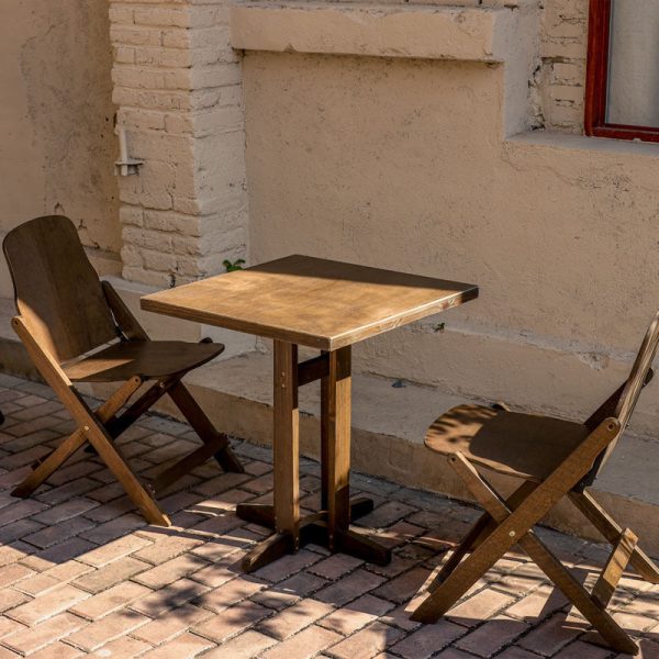 Contemporary Retro Solid Wood & Iron Round Square Coffee Table And Chair Set For Balcony & Living Room