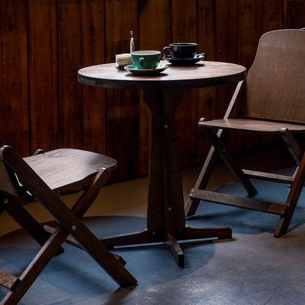 Contemporary Retro Solid Wood & Iron Round Square Coffee Table And Chair Set For Balcony & Living Room - Image 18