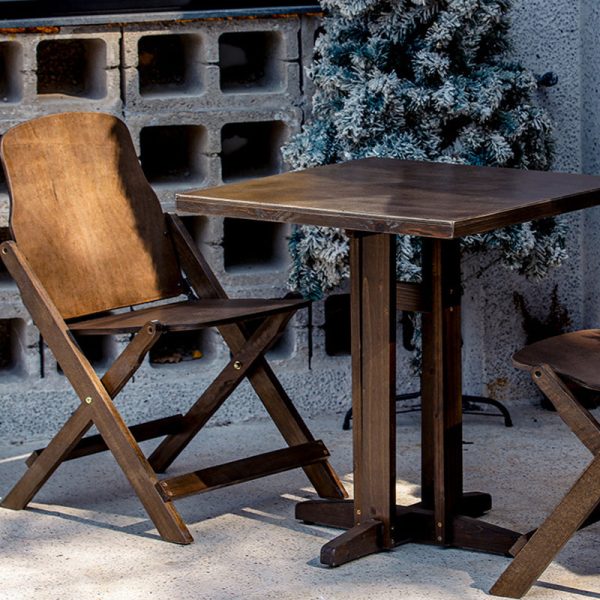 Contemporary Retro Solid Wood & Iron Round Square Coffee Table And Chair Set For Balcony & Living Room - Image 4