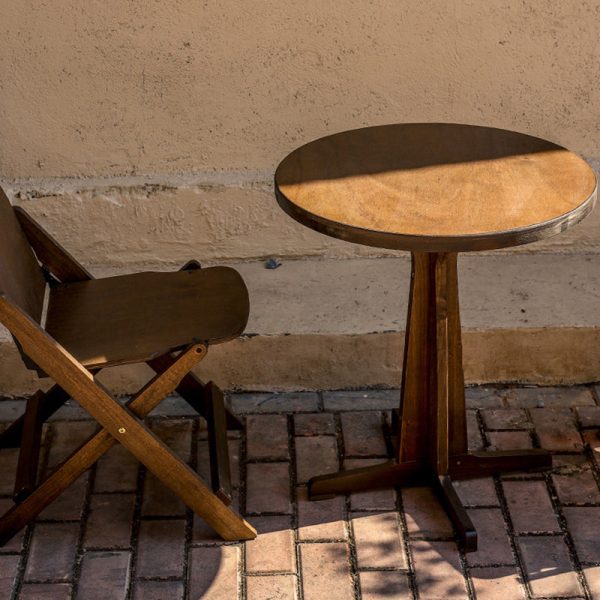 Contemporary Retro Solid Wood & Iron Round Square Coffee Table And Chair Set For Balcony & Living Room - Image 5