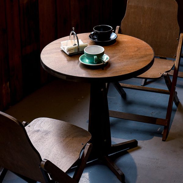Contemporary Retro Solid Wood & Iron Round Square Coffee Table And Chair Set For Balcony & Living Room - Image 20