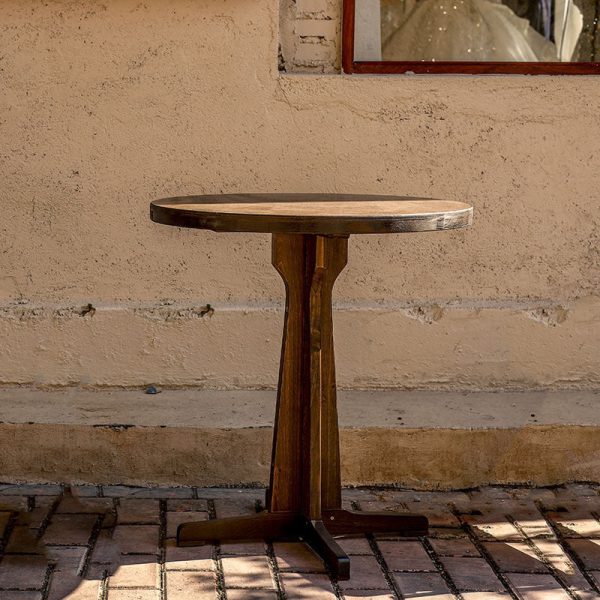 Contemporary Retro Solid Wood & Iron Round Square Coffee Table And Chair Set For Balcony & Living Room - Image 7