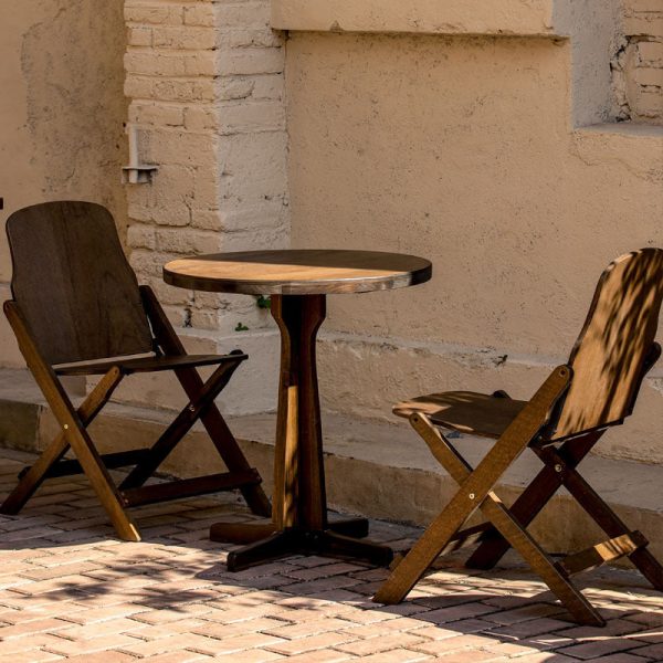 Contemporary Retro Solid Wood & Iron Round Square Coffee Table And Chair Set For Balcony & Living Room - Image 8