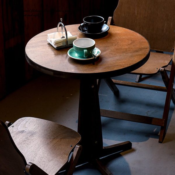 Contemporary Retro Solid Wood & Iron Round Square Coffee Table And Chair Set For Balcony & Living Room - Image 2