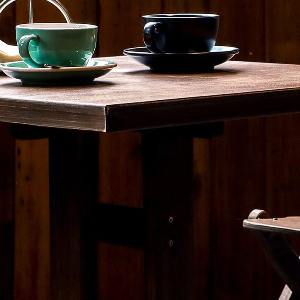 Contemporary Retro Solid Wood & Iron Round Square Coffee Table And Chair Set For Balcony & Living Room - Image 15