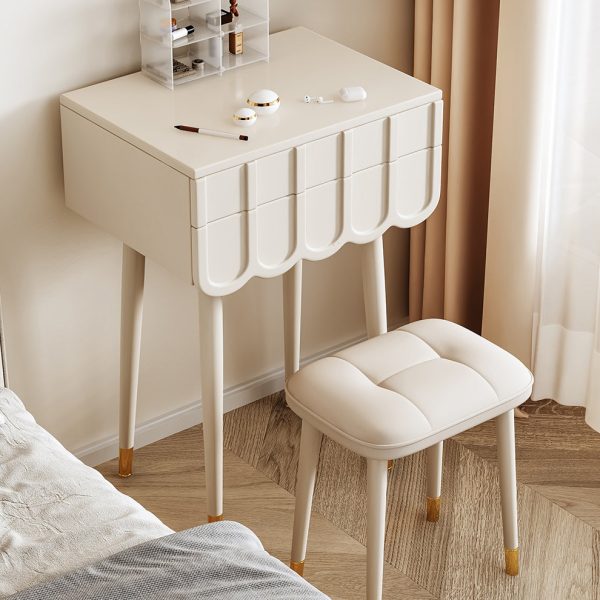 Modern Minimalist Eco-Board Metal Rectangular Arch Makeup Vanity & Stool Set With Flip Top LED Mirror & 2 Drawers For Bedroom - Image 17