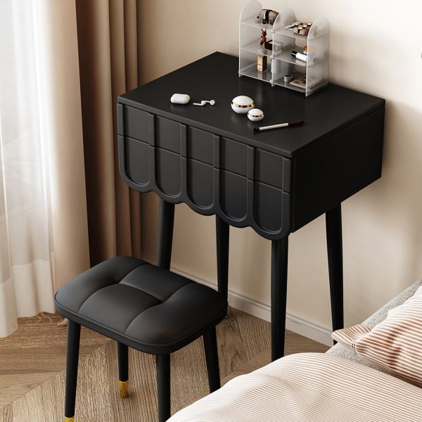 Modern Minimalist Eco-Board Metal Rectangular Arch Makeup Vanity & Stool Set With Flip Top LED Mirror & 2 Drawers For Bedroom - Image 2