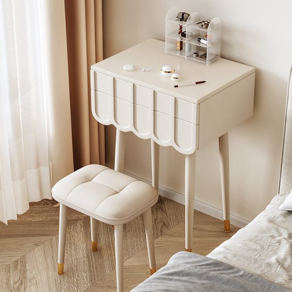 Modern Minimalist Eco-Board Metal Rectangular Arch Makeup Vanity & Stool Set With Flip Top LED Mirror & 2 Drawers For Bedroom - Image 20