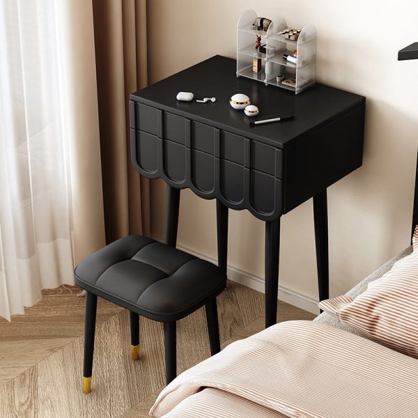 Modern Minimalist Eco-Board Metal Rectangular Arch Makeup Vanity & Stool Set With Flip Top LED Mirror & 2 Drawers For Bedroom - Image 21
