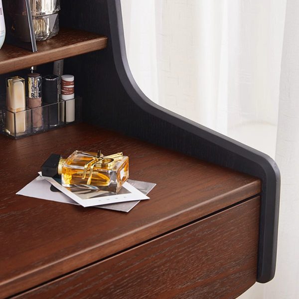Contemporary Retro Solid Wood Rectangular Roman Column Arched Makeup Vanity & Stool Set For Bedroom - Image 11