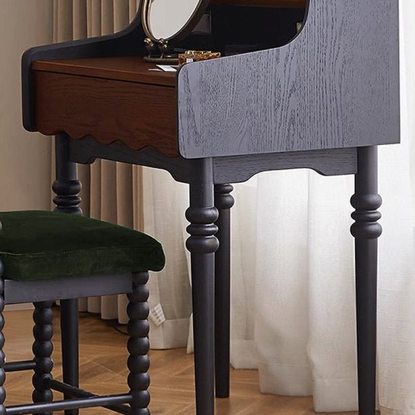 Contemporary Retro Solid Wood Rectangular Roman Column Arched Makeup Vanity & Stool Set For Bedroom - Image 14