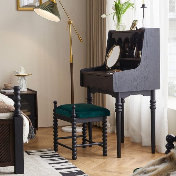Contemporary Retro Solid Wood Rectangular Roman Column Arched Makeup Vanity & Stool Set For Bedroom - Image 3