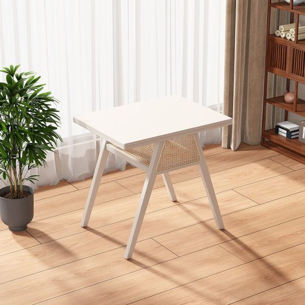 Traditional Japanese Weaving Rattan Rubber Wood Square Storage-Friendly Coffee Table & Chair Set For Living Room - Image 8