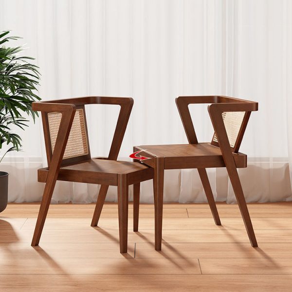 Traditional Japanese Weaving Rattan Rubber Wood Square Storage-Friendly Coffee Table & Chair Set For Living Room - Image 6