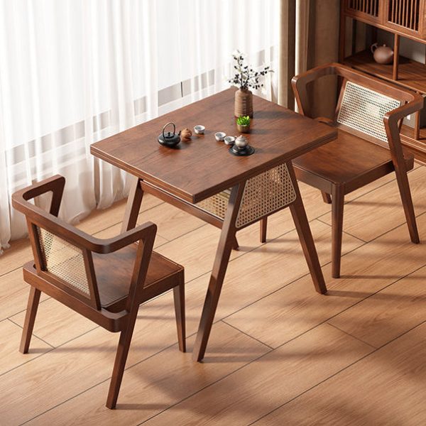 Traditional Japanese Weaving Rattan Rubber Wood Square Storage-Friendly Coffee Table & Chair Set For Living Room - Image 22