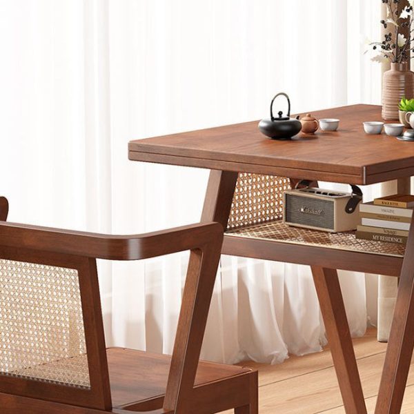 Traditional Japanese Weaving Rattan Rubber Wood Square Storage-Friendly Coffee Table & Chair Set For Living Room - Image 18