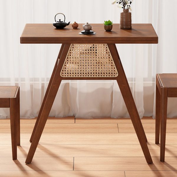 Traditional Japanese Weaving Rattan Rubber Wood Square Storage-Friendly Coffee Table & Chair Set For Living Room - Image 21