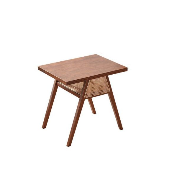 Traditional Japanese Weaving Rattan Rubber Wood Square Storage-Friendly Coffee Table & Chair Set For Living Room - Image 24