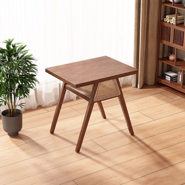Traditional Japanese Weaving Rattan Rubber Wood Square Storage-Friendly Coffee Table & Chair Set For Living Room - Image 7