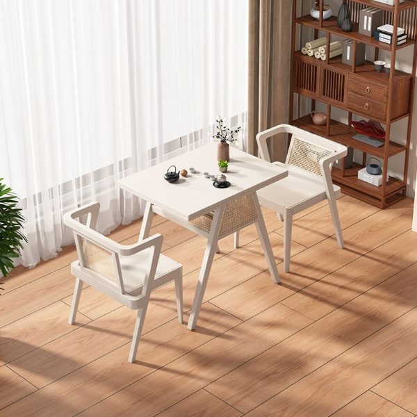 Traditional Japanese Weaving Rattan Rubber Wood Square Storage-Friendly Coffee Table & Chair Set For Living Room - Image 3