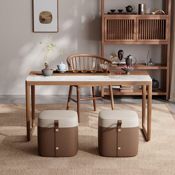 Traditional Chinese Slab Wood Rectangular Coffee Table & Chair Set For Living Room - Image 5