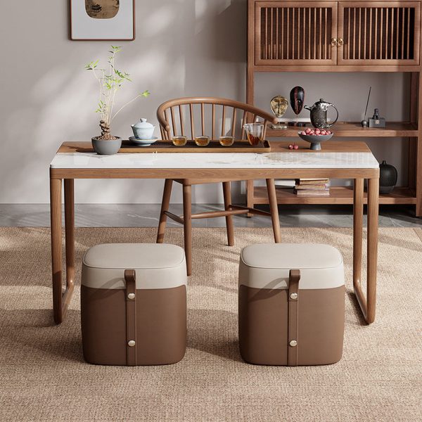 Traditional Chinese Slab Wood Rectangular Coffee Table & Chair Set For Living Room - Image 15