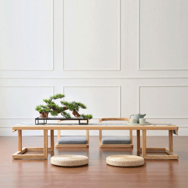 Traditional Japanese Ash Wood Rectangular Low Coffee Table & Chair Set For Living Room - Image 3