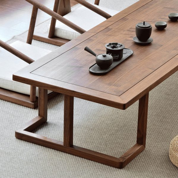 Traditional Japanese Ash Wood Rectangular Low Coffee Table & Chair Set For Living Room - Image 15