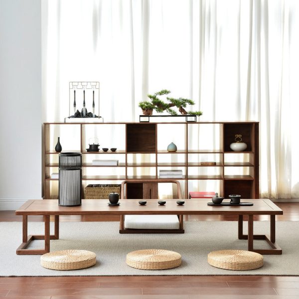 Traditional Japanese Ash Wood Rectangular Low Coffee Table & Chair Set For Living Room - Image 24