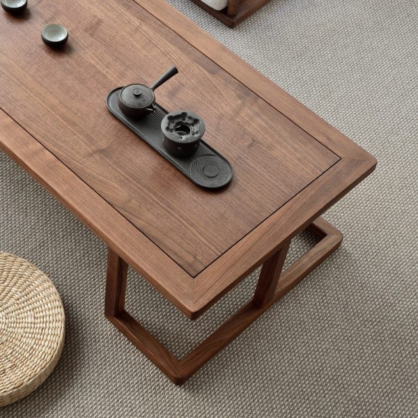 Traditional Japanese Ash Wood Rectangular Low Coffee Table & Chair Set For Living Room - Image 14