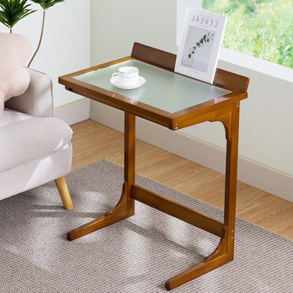 Modern Minimalist Rectangular Bamboo Glass Tabletop End Table For Living Room - Image 3