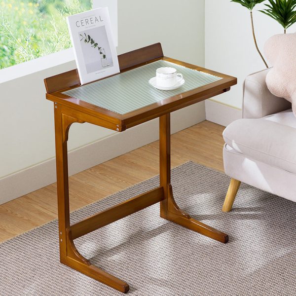 Modern Minimalist Rectangular Bamboo Glass Tabletop End Table For Living Room - Image 2