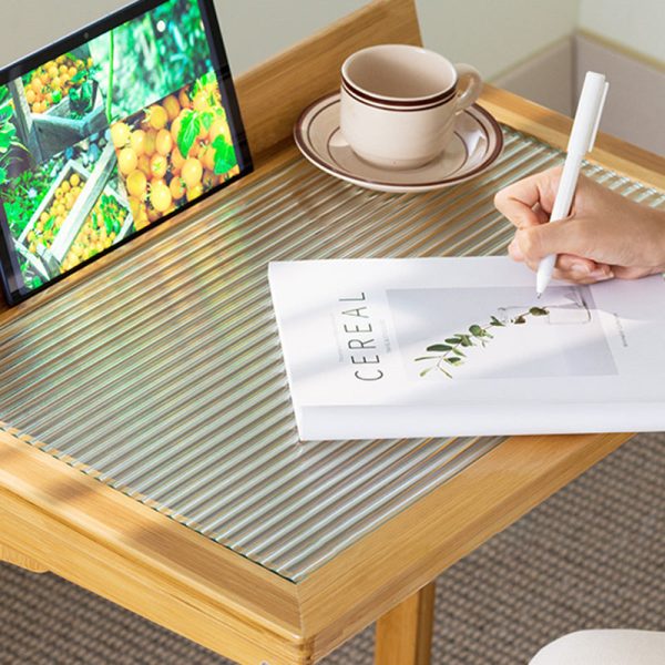 Modern Minimalist Rectangular Bamboo Glass Tabletop End Table For Living Room - Image 8