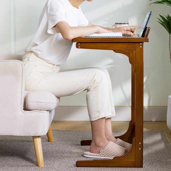 Modern Minimalist Rectangular Bamboo Glass Tabletop End Table For Living Room - Image 9