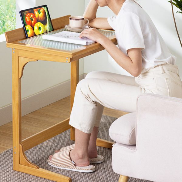 Modern Minimalist Rectangular Bamboo Glass Tabletop End Table For Living Room - Image 10