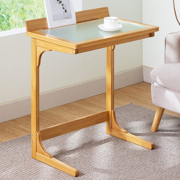 Modern Minimalist Rectangular Bamboo Glass Tabletop End Table For Living Room - Image 11