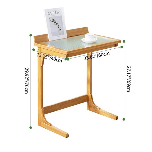 Modern Minimalist Rectangular Bamboo Glass Tabletop End Table For Living Room - Image 4