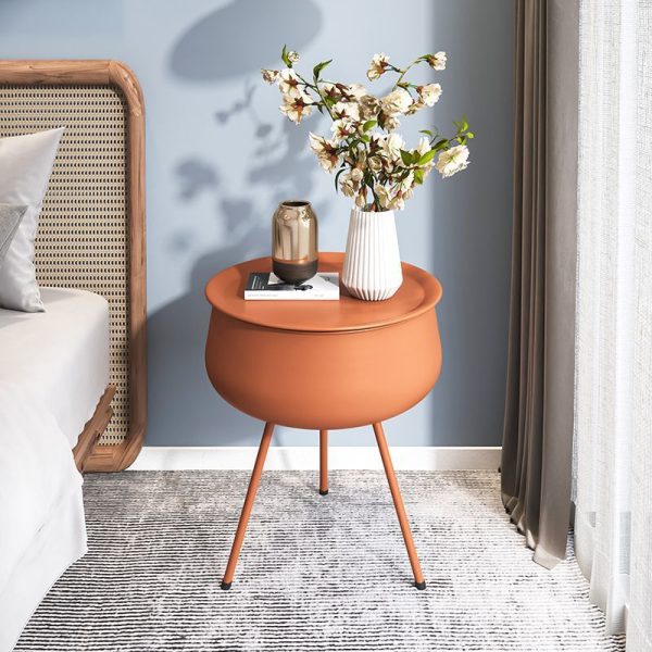 Contemporary Nordic Round Tripod Metal End Table 1-Storage For Living Room - Image 2