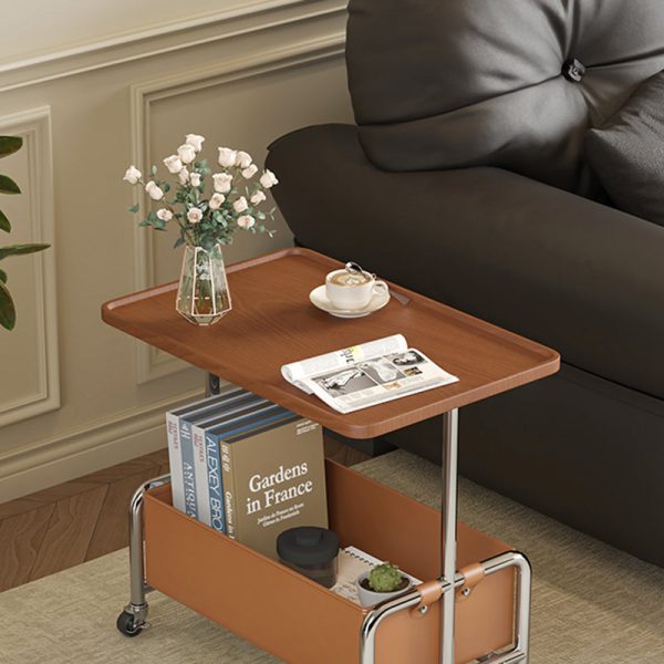 Modern Minimalist Rectangular Iron Frame High Density Panel Leather End Table 1-Storage For Living Room - Image 18
