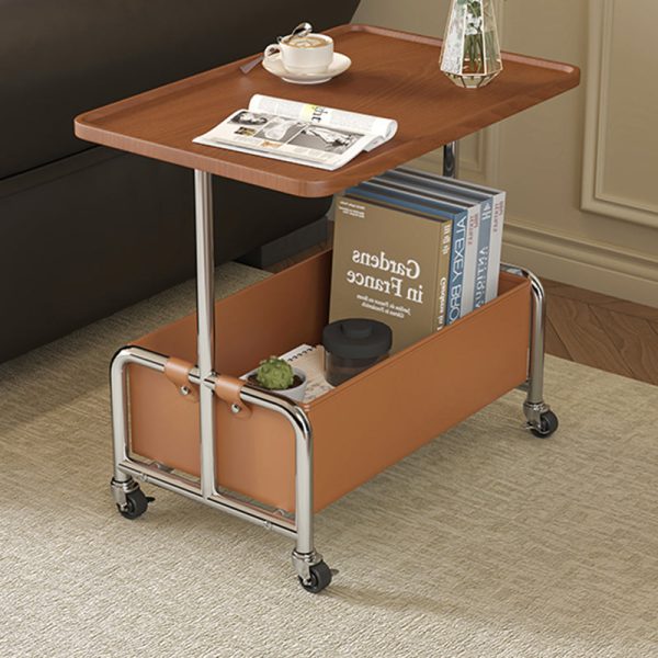 Modern Minimalist Rectangular Iron Frame High Density Panel Leather End Table 1-Storage For Living Room - Image 19