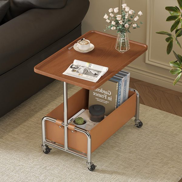 Modern Minimalist Rectangular Iron Frame High Density Panel Leather End Table 1-Storage For Living Room - Image 2