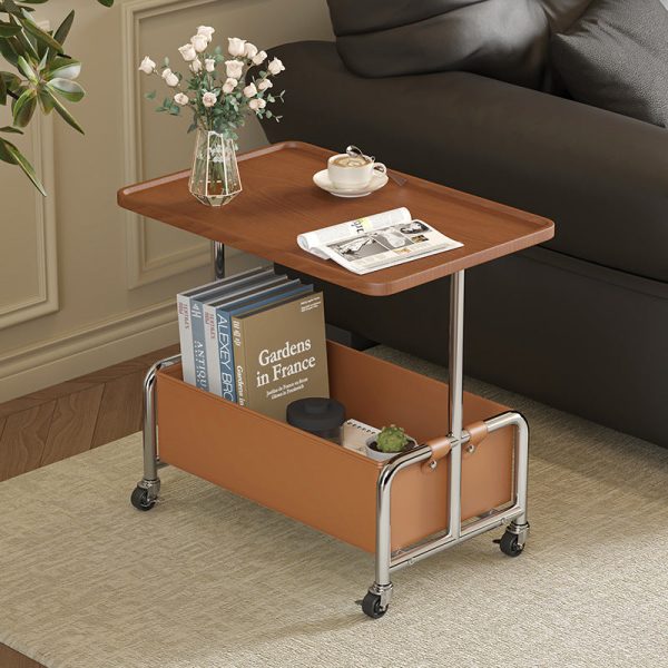 Modern Minimalist Rectangular Iron Frame High Density Panel Leather End Table 1-Storage For Living Room - Image 3