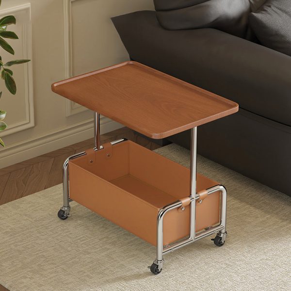 Modern Minimalist Rectangular Iron Frame High Density Panel Leather End Table 1-Storage For Living Room - Image 10