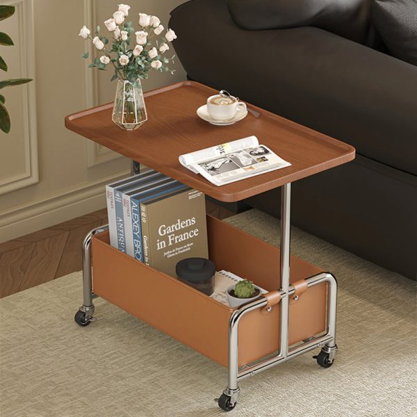 Modern Minimalist Rectangular Iron Frame High Density Panel Leather End Table 1-Storage For Living Room - Image 13