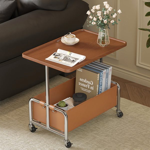 Modern Minimalist Rectangular Iron Frame High Density Panel Leather End Table 1-Storage For Living Room - Image 14