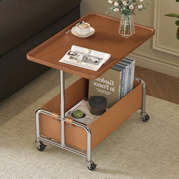 Modern Minimalist Rectangular Iron Frame High Density Panel Leather End Table 1-Storage For Living Room - Image 15