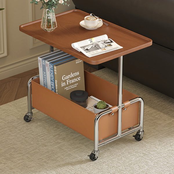 Modern Minimalist Rectangular Iron Frame High Density Panel Leather End Table 1-Storage For Living Room - Image 16